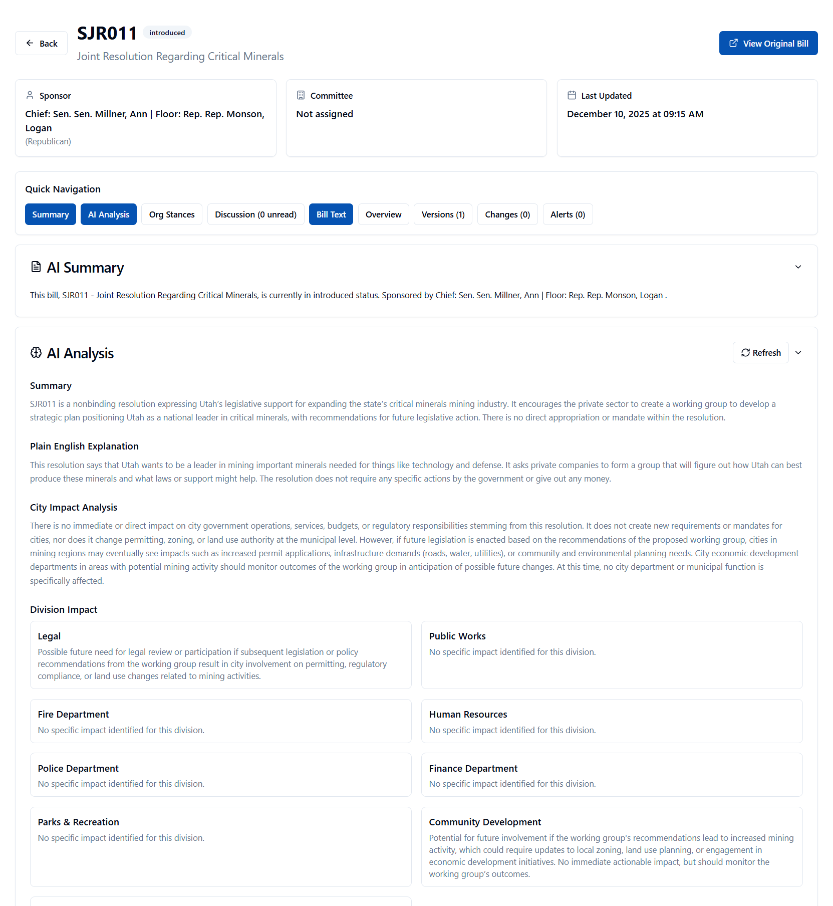 CivicRelay bill details view