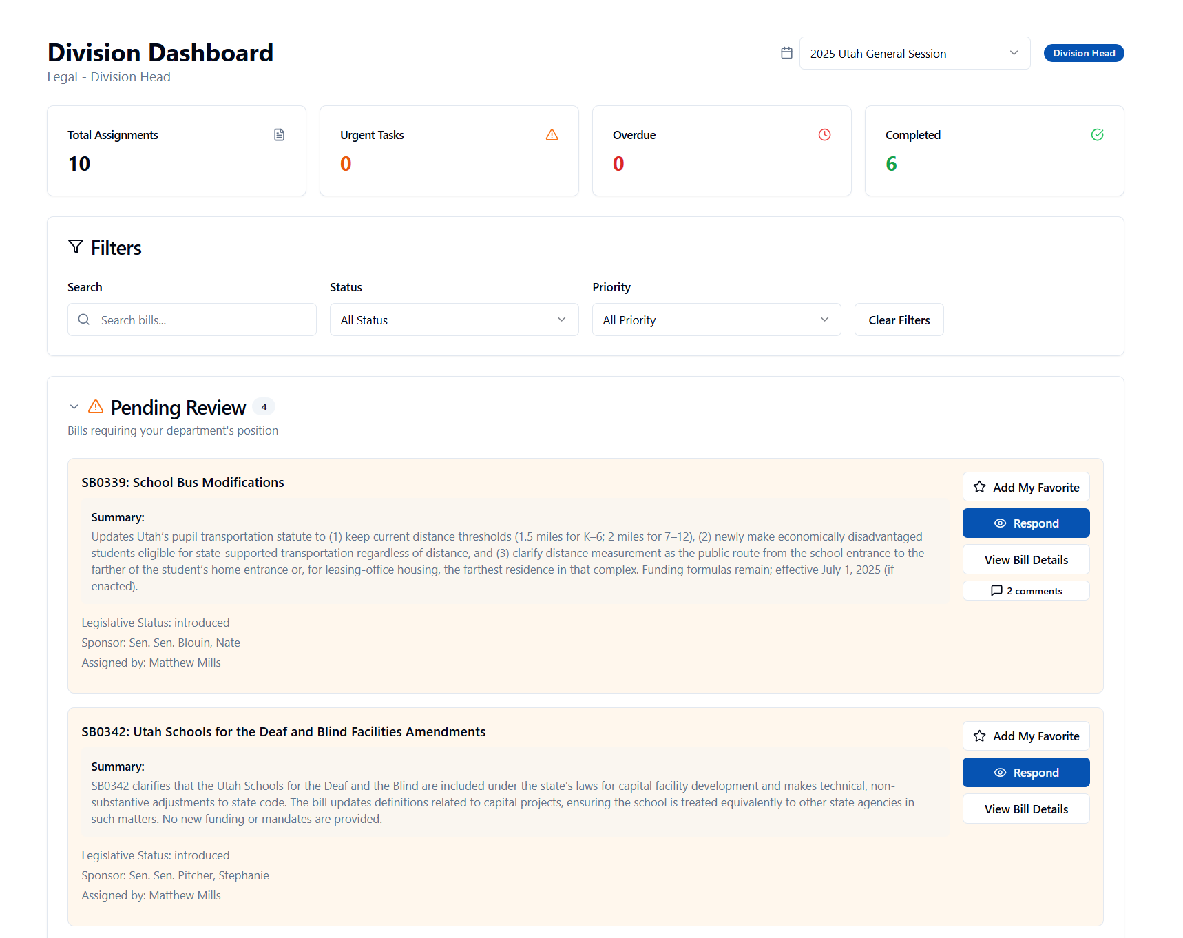 CivicRelay division dashboard