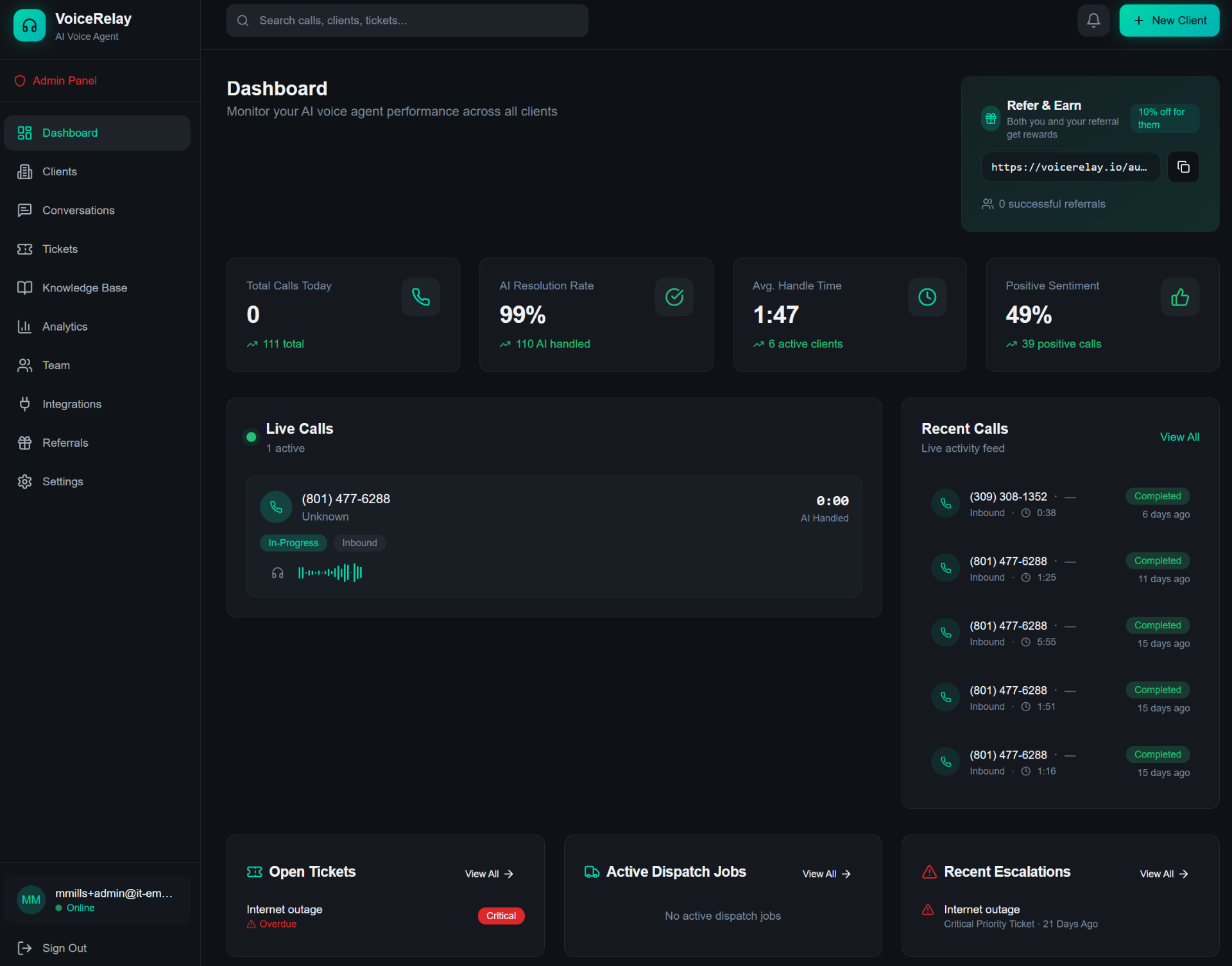 VoiceRelay dashboard
